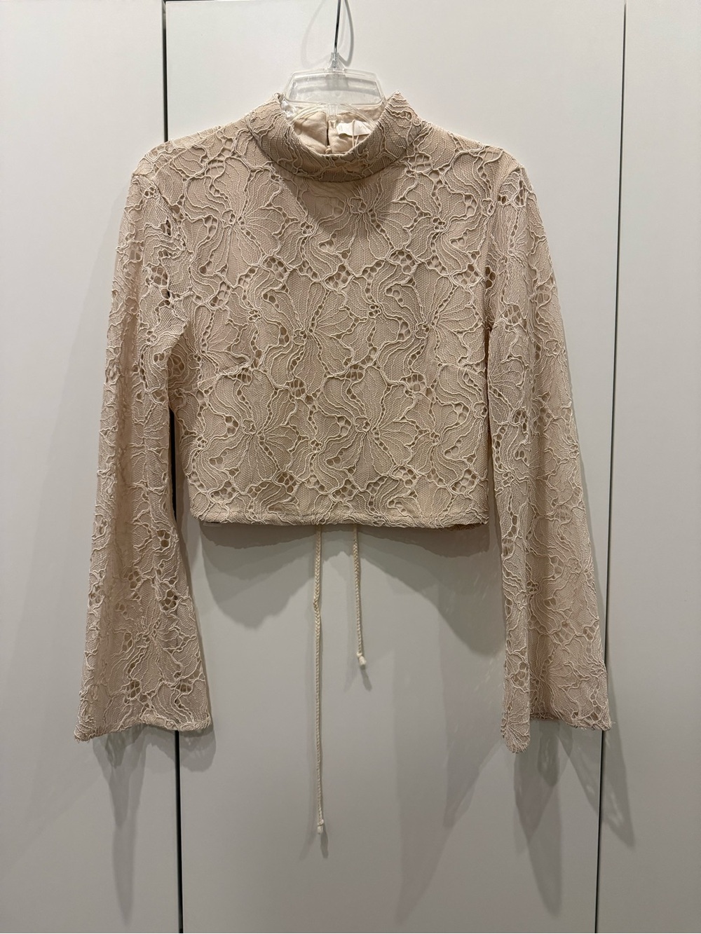 Mango Cream Lace Cropped Mock Neck Top